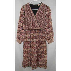 PHOOL Rare Vintage 70's Multicolored Sz Small Quilted Long Sleeve Indian Dress